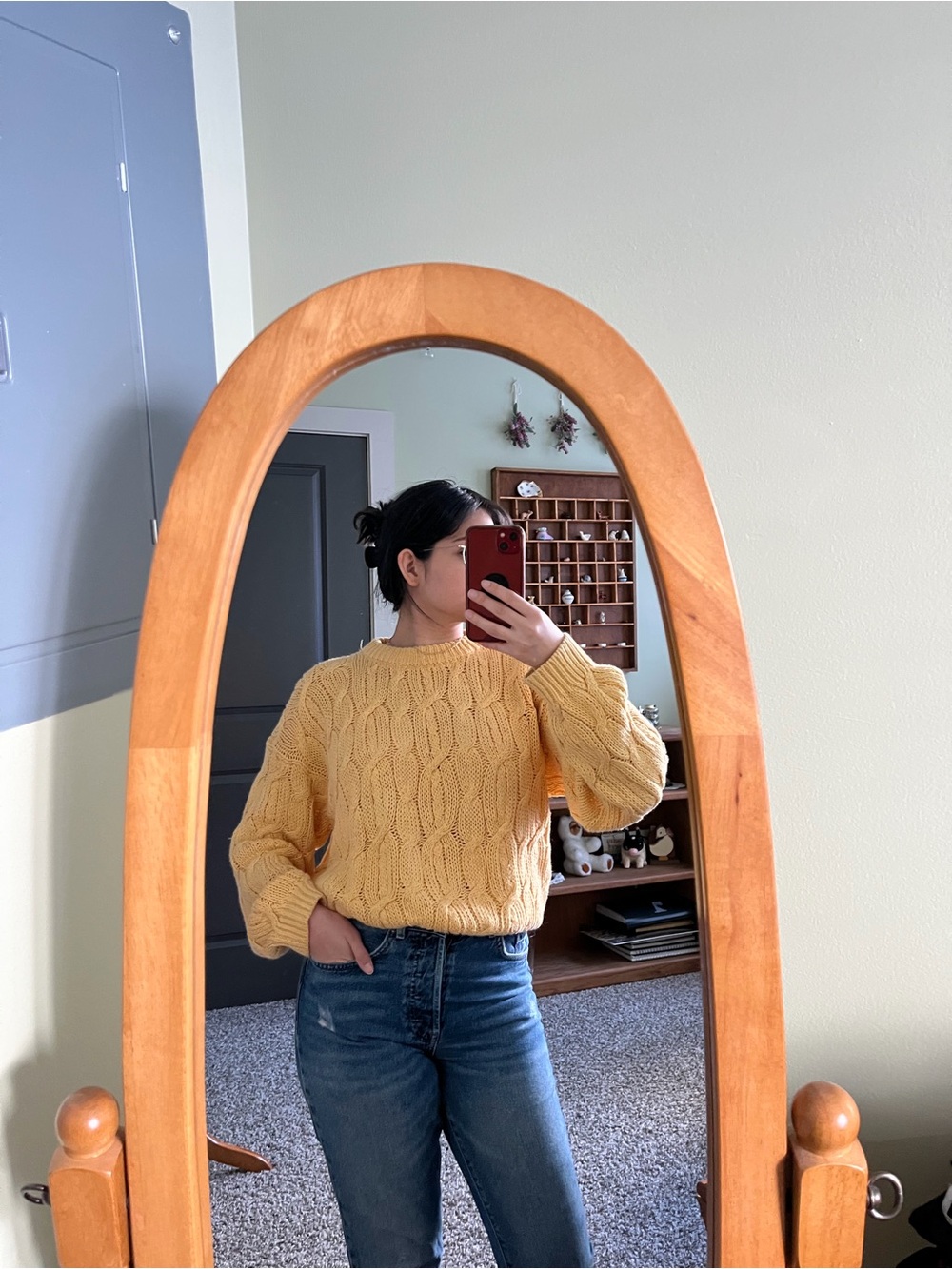 Vintage 80s Scenario butter yellow cable knit crew neck sweater